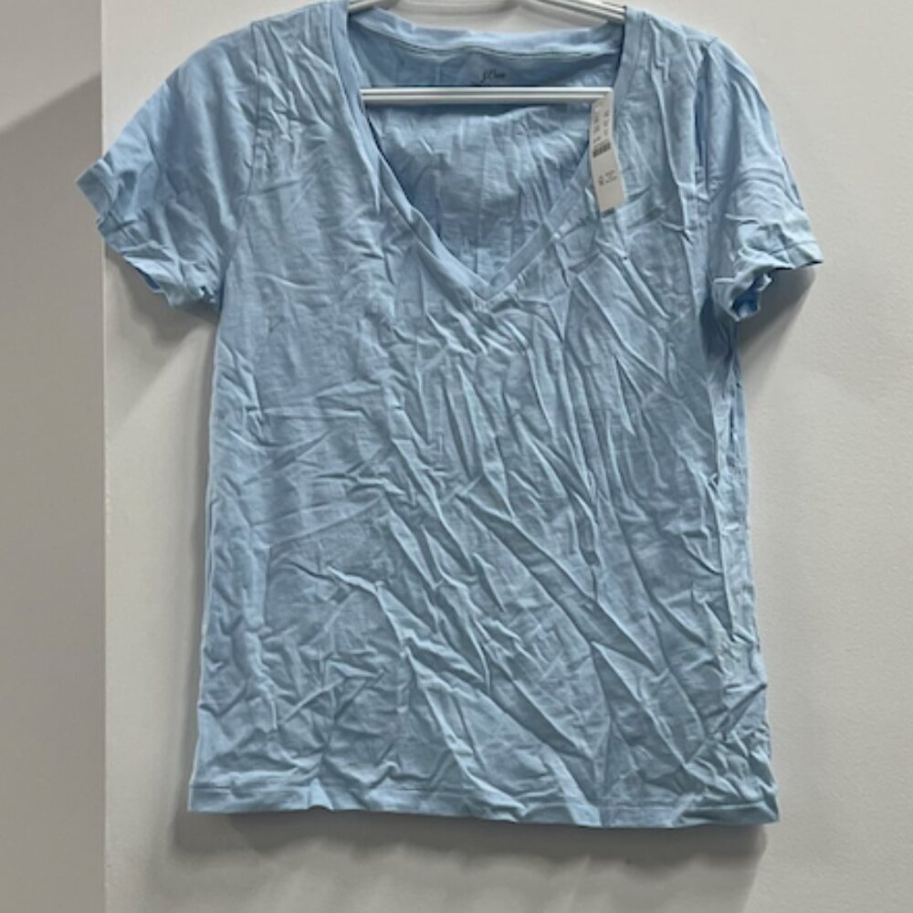 J. CREW Vintage Cotton Short Sleeve V-Neck T-Shirt Size M Blue